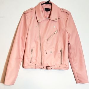 Pink faux leather motorcycle jacket